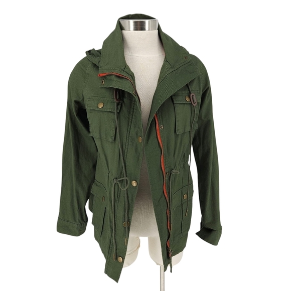 Market & Spruce Jackets & Blazers - Market & Spruce Utility Cargo Jacket Olive Green Long Sleeve Button Zip Large